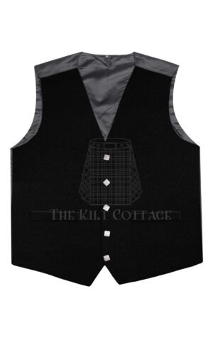 Solid Black Wool 5 Buttons Argyll Waistcoat