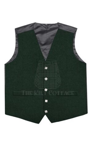 Solid Green Wool 5 Buttons Argyll Waistcoat