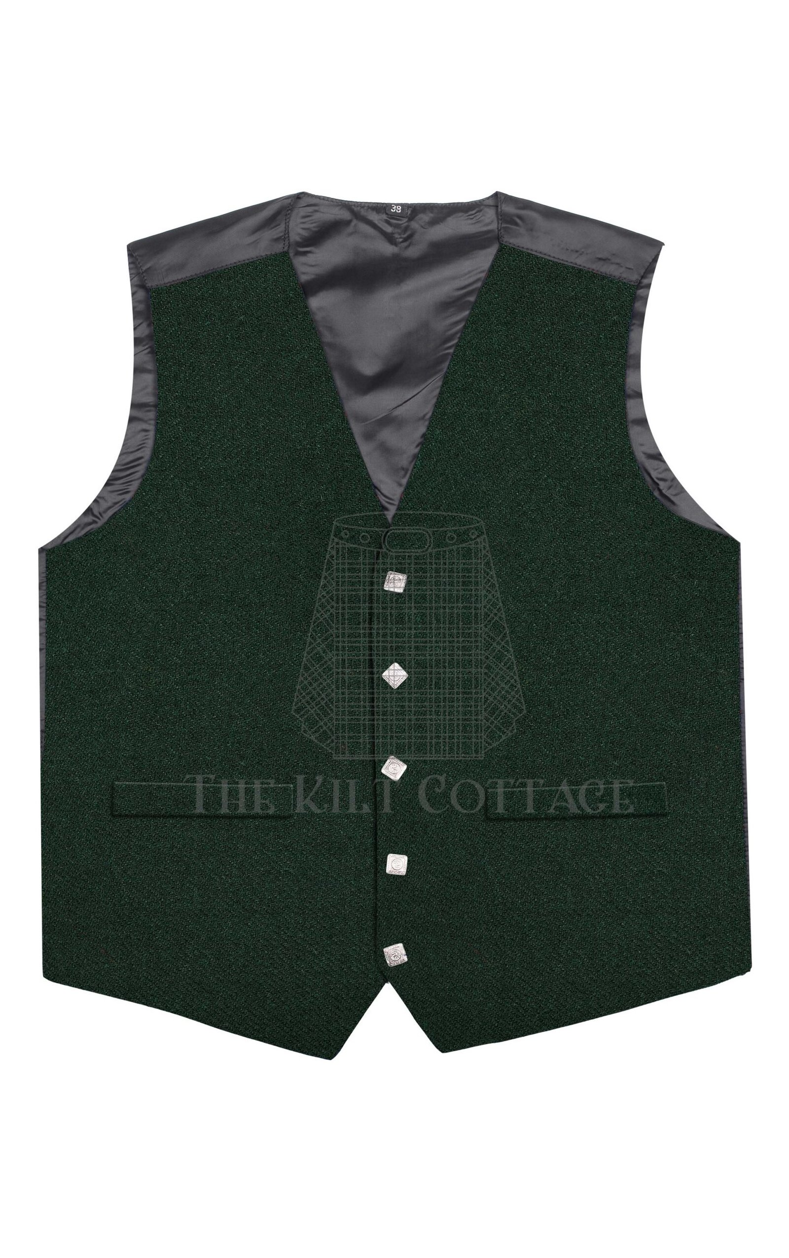 Solid Green Wool 5 Buttons Argyll Waistcoat