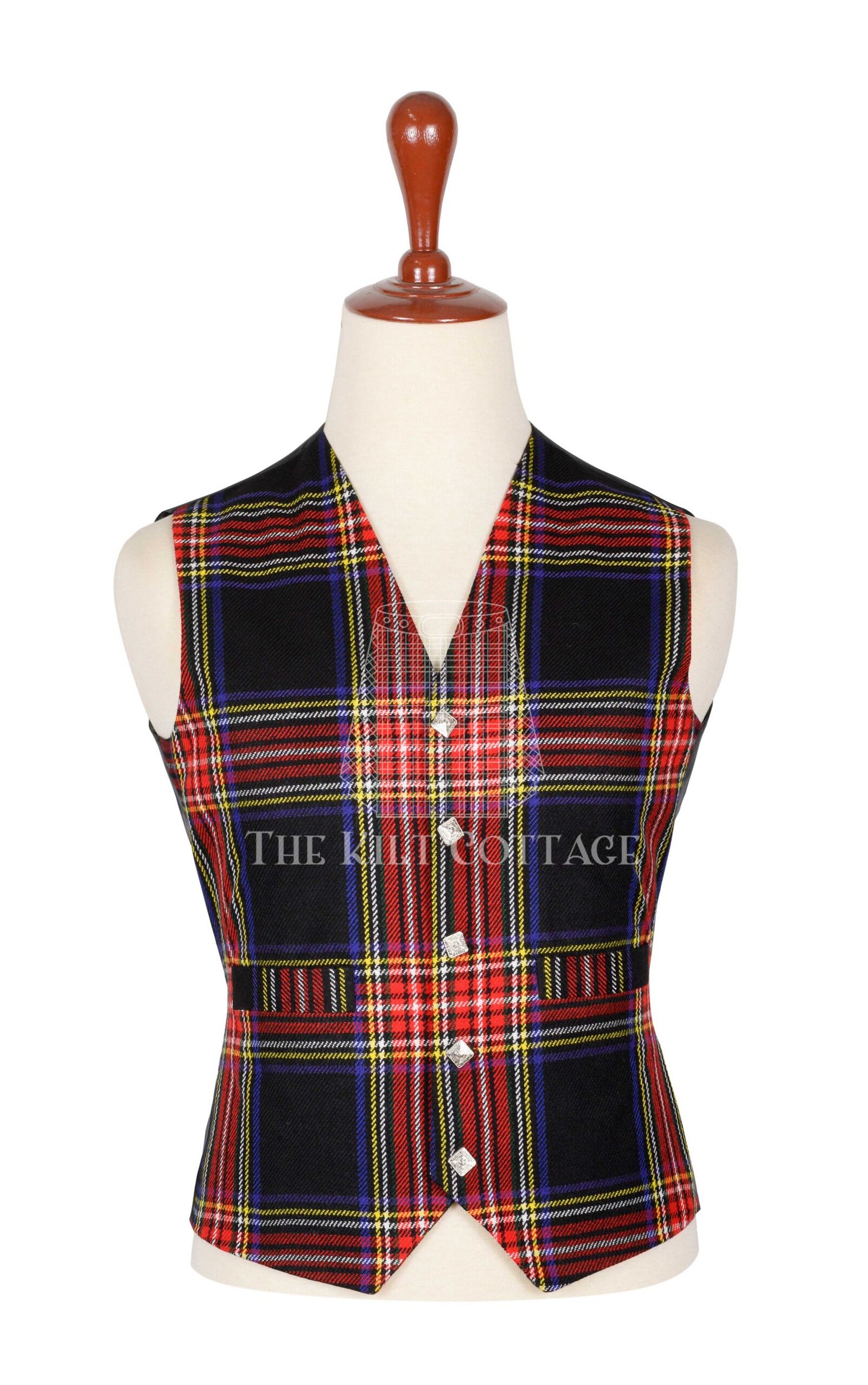Stewart Black Tartan 5 Buttons Argyll Waistcoat