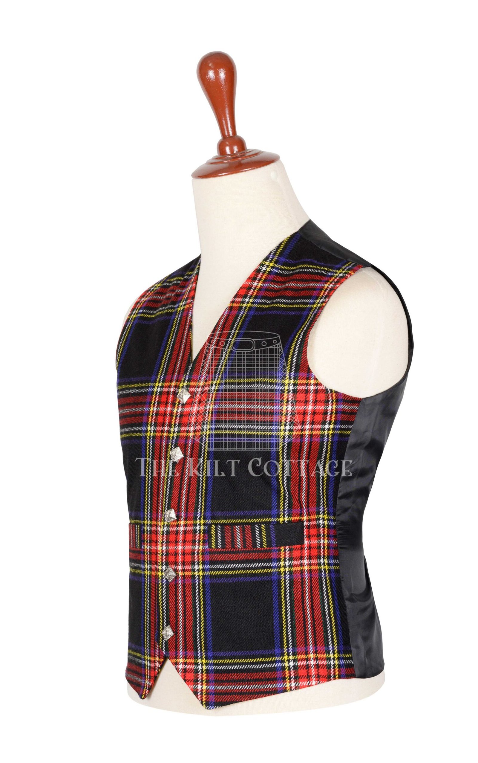 Stewart Black Tartan 5 Buttons Argyll Waistcoat