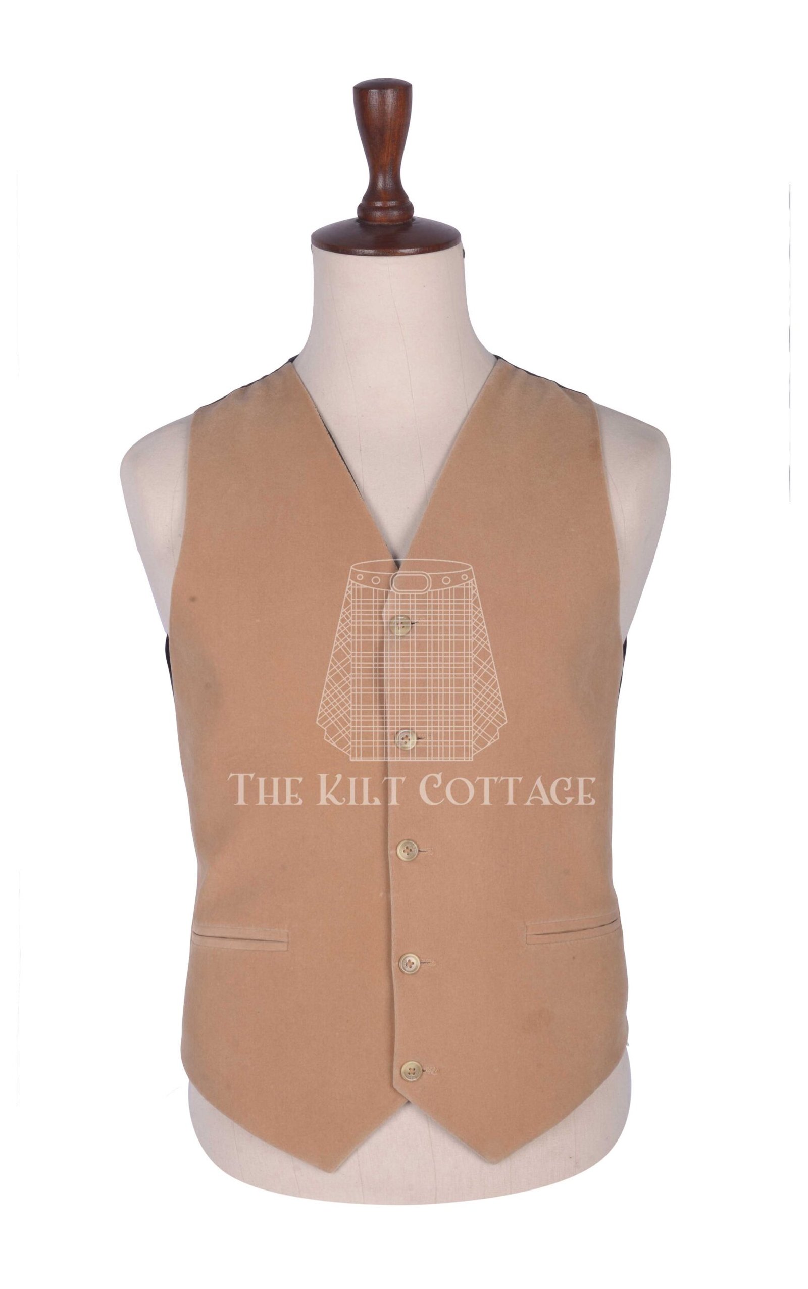 Tan Velvet 5 Buttons Argyll Waistcoat