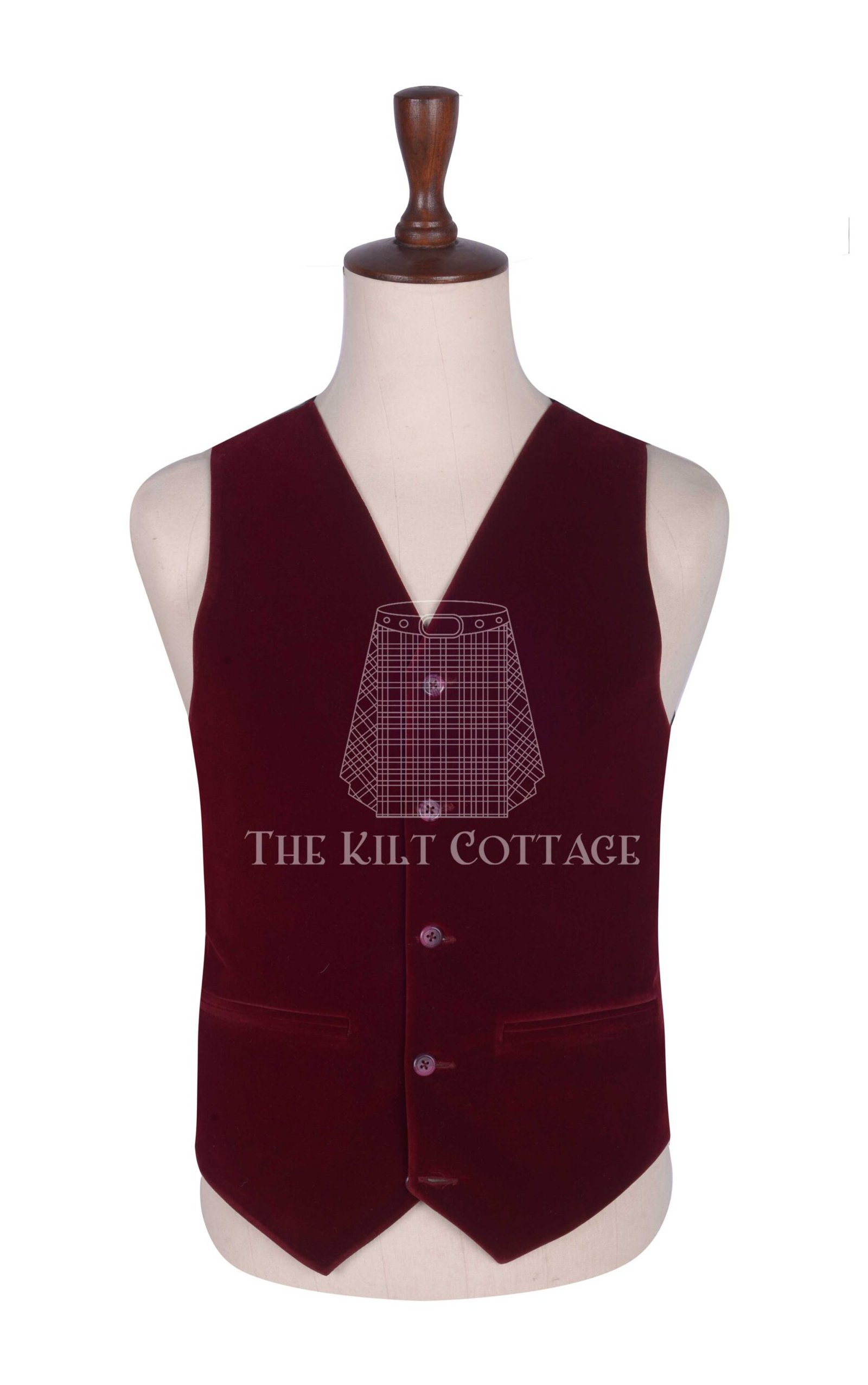 Vine Red Velvet 5 Buttons Argyll Waistcoat