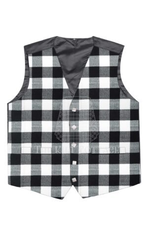 White Black Rob Roy Tartan 5 Buttons Argyll Waistcoat