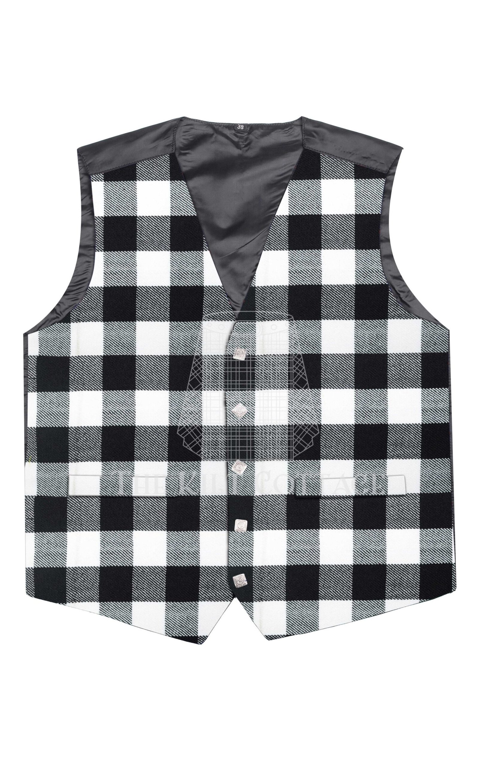 White Black Rob Roy Tartan 5 Buttons Argyll Waistcoat