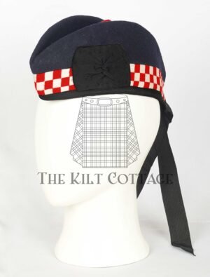 Navy Blue Wool Red And White Diced Glengarry Cap