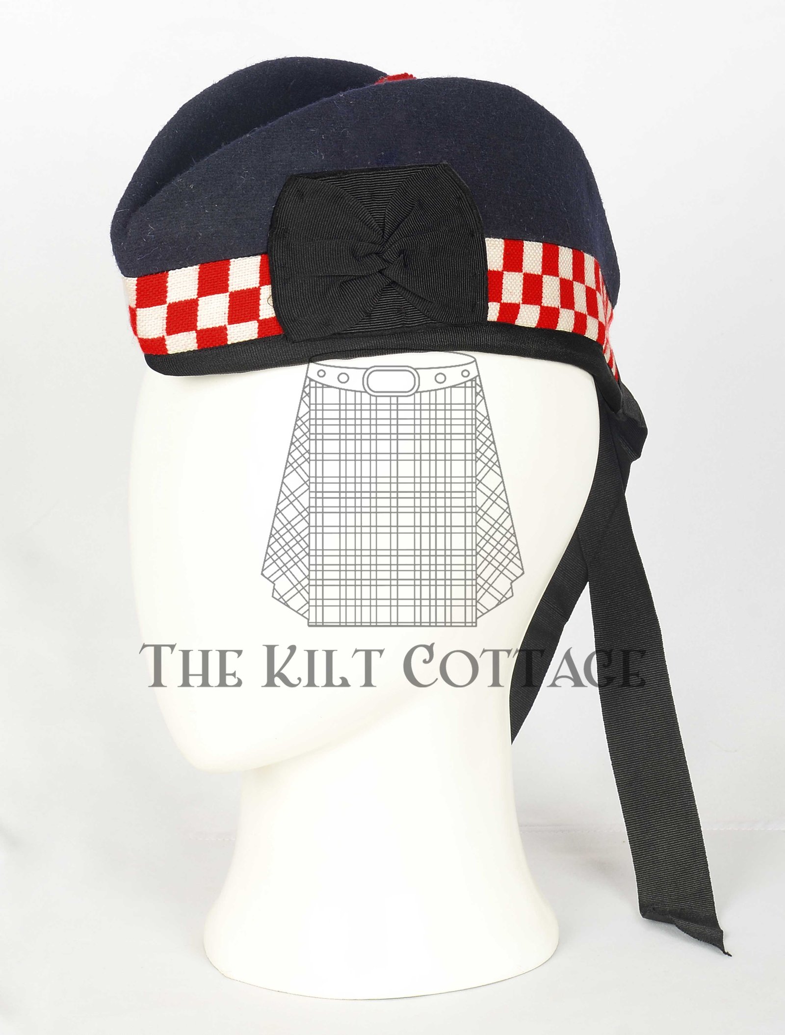 Navy Blue Wool Red And White Diced Glengarry Cap Navy Blue Wool Red And White Diced Glengarry Cap