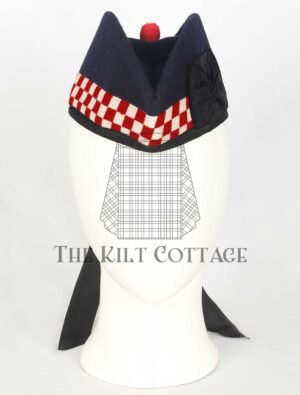 Navy Blue Wool Red And White Diced Glengarry Cap