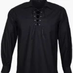 Traditional Scottish Ghillie Jacobite Black Kilt Shirt