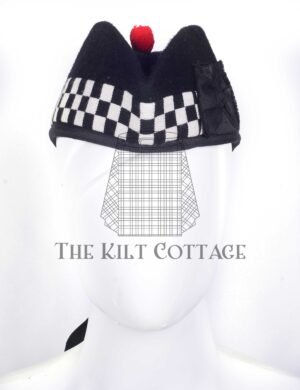 Black Wool Dark Blue & White Diced Glengarry Hat