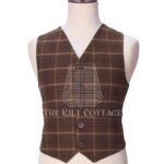Brown Plaid Wool 5 Buttons Argyll Waistcoat
