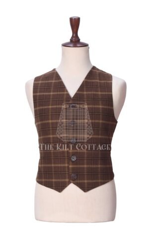 Brown Plaid Wool 5 Buttons Argyll Waistcoat