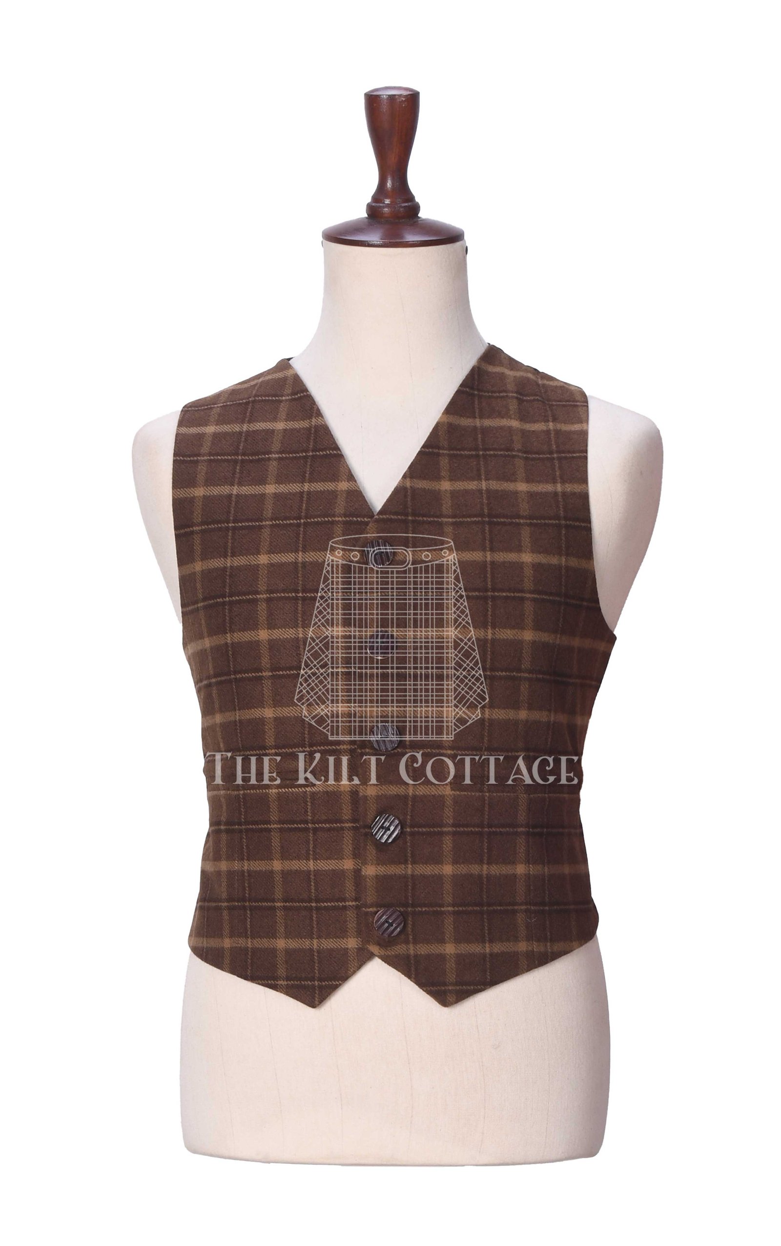 Brown-Plaid-Wool-5-Buttons-Argyll-Waistcoat