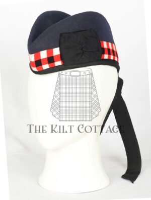 Navy Wool black Red & White Diced Glengarry Cap