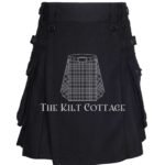 Solid Black Tartan Utility Kilt