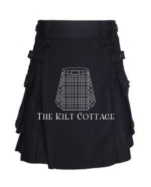 Solid Black Tartan Utility Kilt