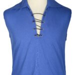 Traditional Scottish Sleeveless Ghillie Royal Blue Kilt Shirt