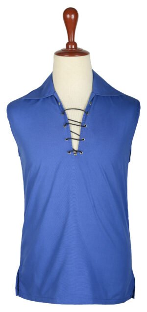 Traditional Scottish Sleeveless Ghillie Royal Blue Kilt Shirt