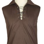Traditional Scottish Sleeveless Ghillie Brown Kilt Shirt