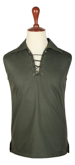 Traditional Scottish Sleeveless Ghillie Olive Green Kilt Shirt