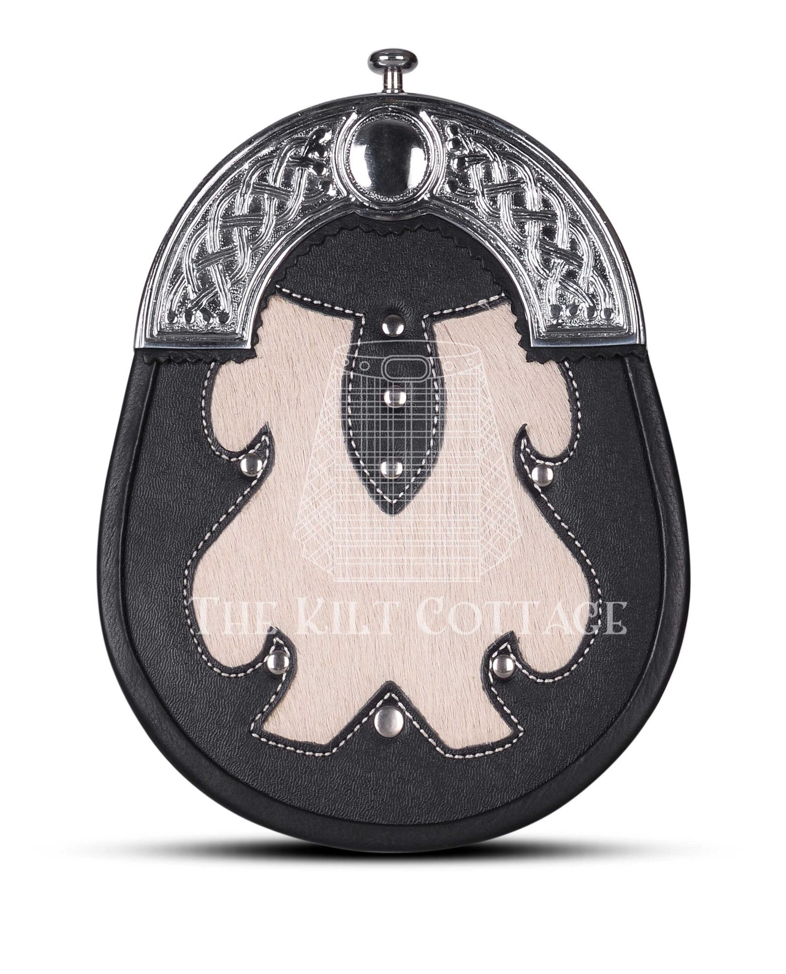 Black Leather White Full Dress Sporran