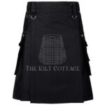 Black Cotton Gothic Utility Kilt