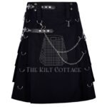 Black Cotton Gothic Chain Utility Kilt
