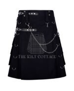 Black Cotton Gothic Chain Utility Kilt