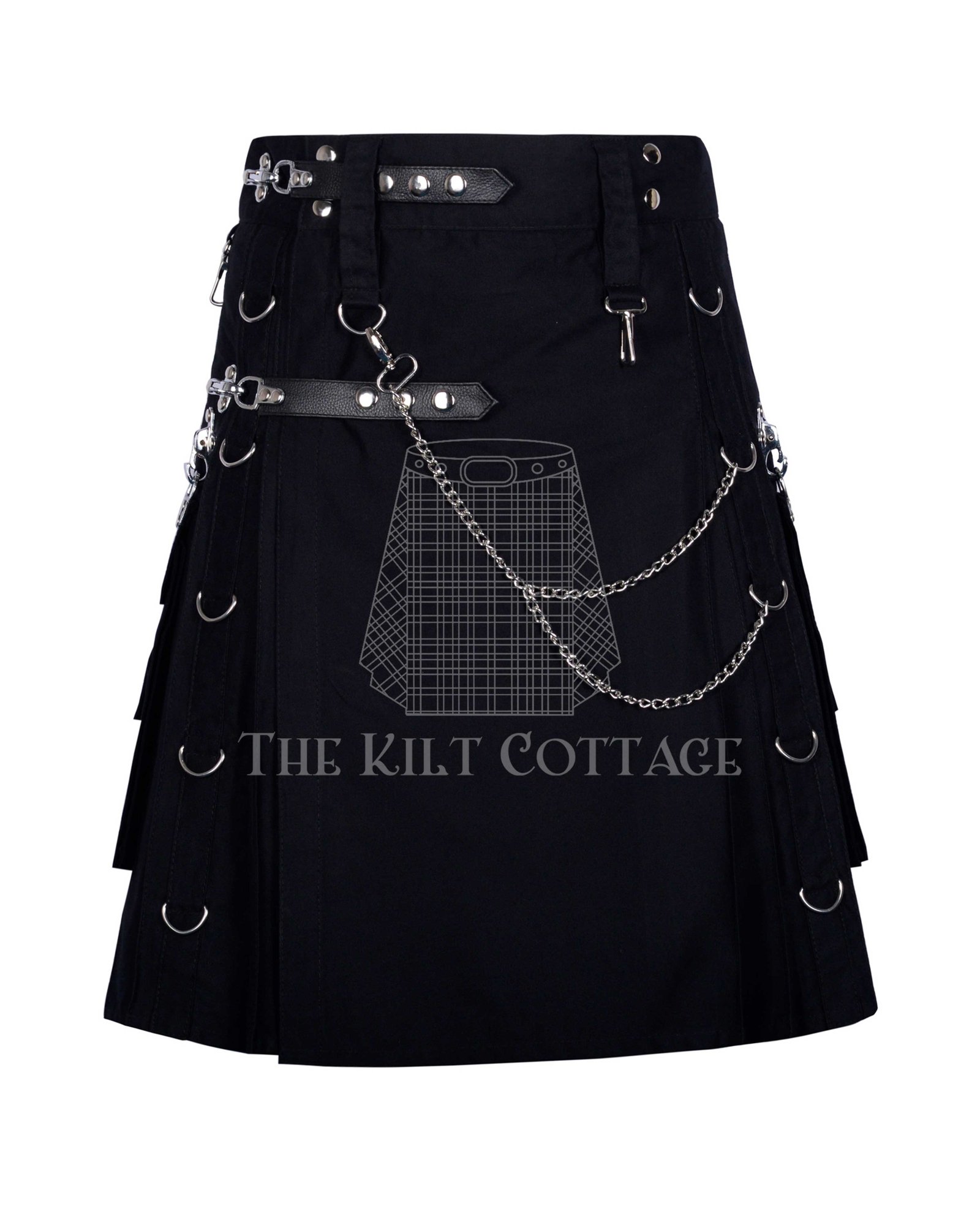 Black Cotton Gothic Chain Utility Kilt Black Cotton Gothic Chain Utility Kilt