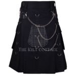 Black Cotton Print Gothic Utility Kilt