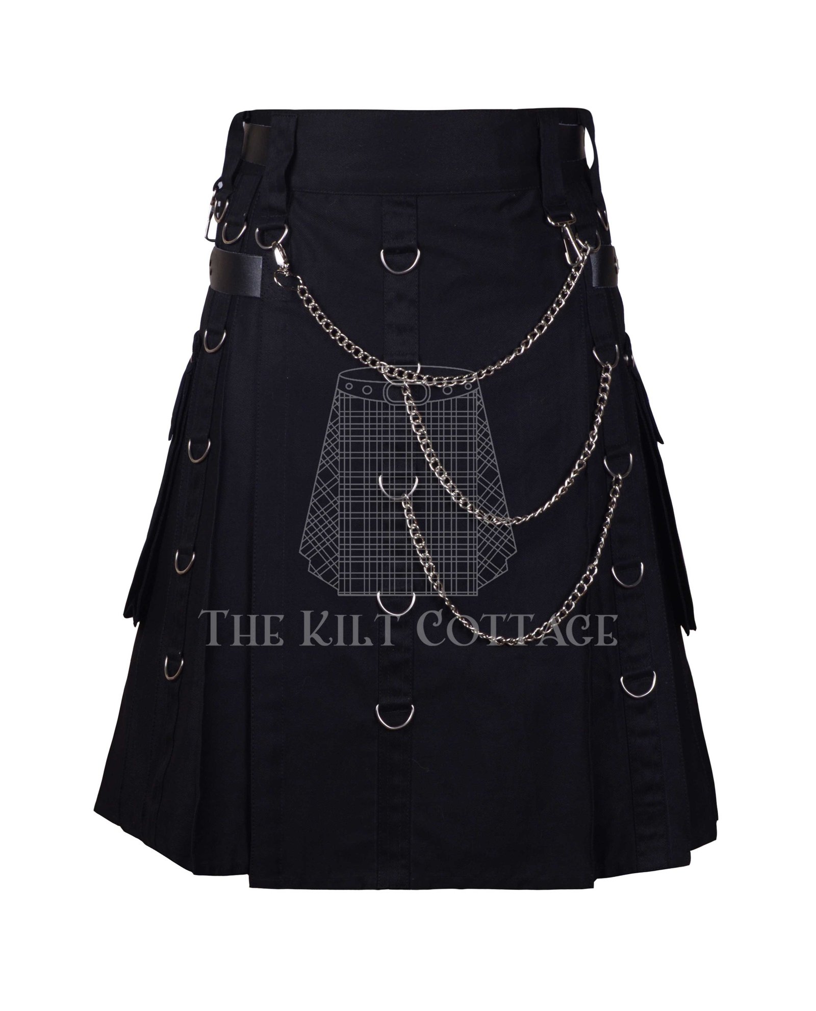 Black Cotton Print Gothic Utility Kilt Black Cotton Print Gothic Utility Kilt