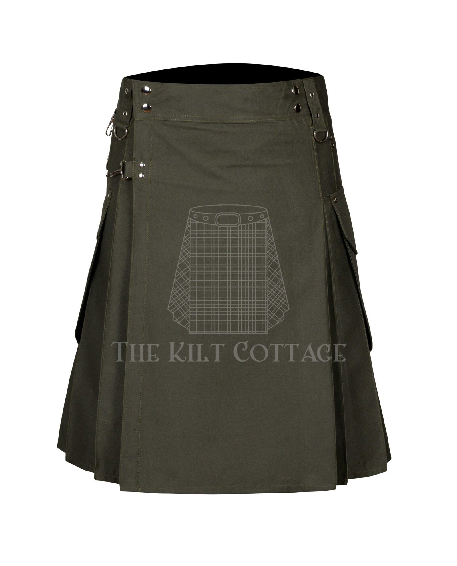 Olive Green Cotton Utility Kilt