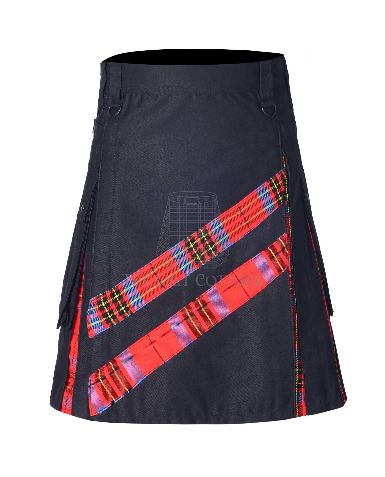 Black Cotton Leslie Red Tartan Hybrid Kilt