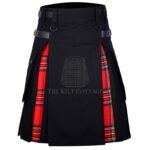 Black Cotton Royal Stewart Tartan Hybrid Kilt