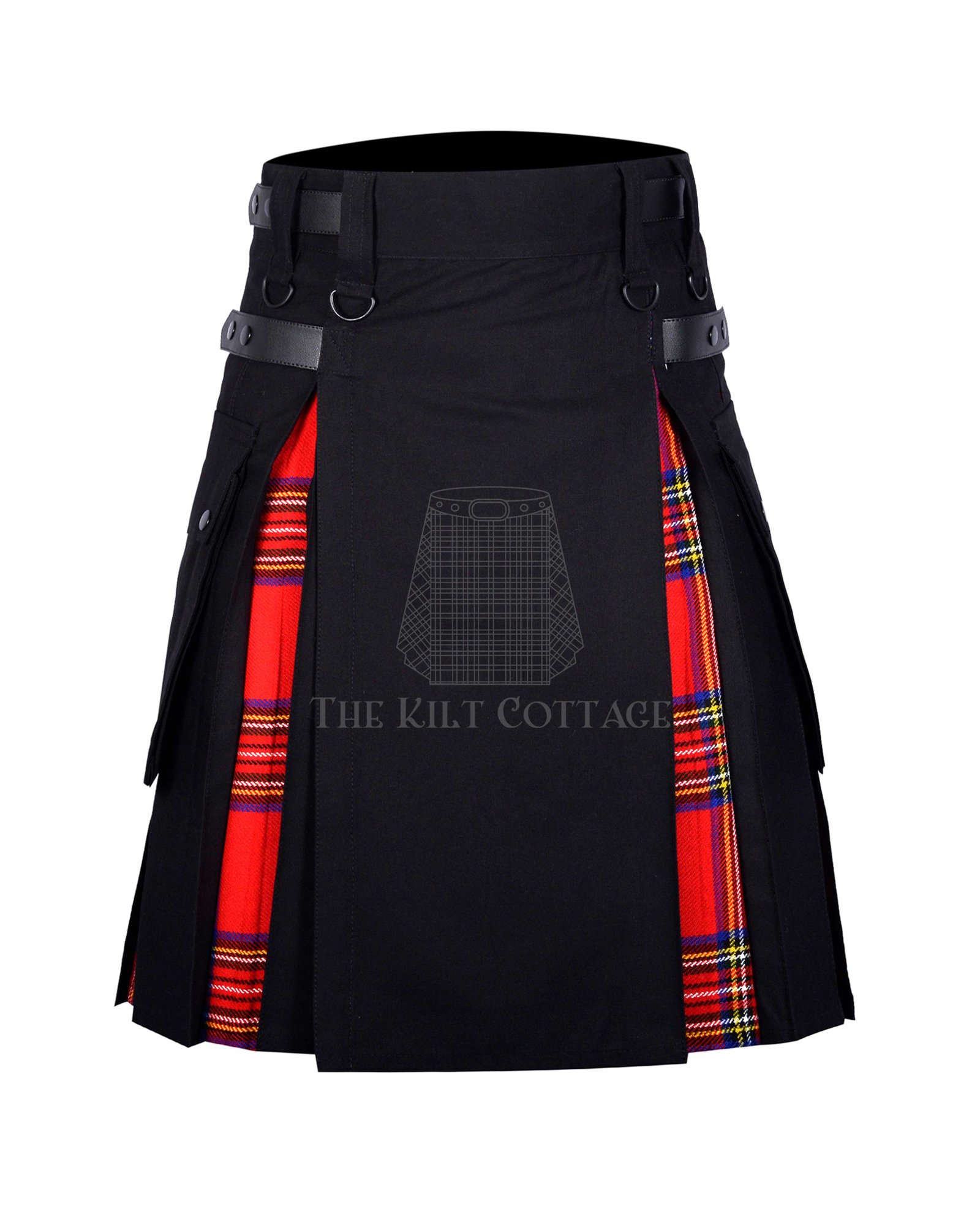 Black Cotton Royal Stewart Tartan Hybrid Kilt Black Cotton Royal Stewart Tartan Hybrid Kilt