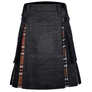 Black Denim Camel of Thomson Tartan Hybrid Kilt