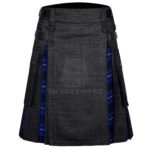 Black Denim Ramsay Blue Tartan Hybrid Kilt