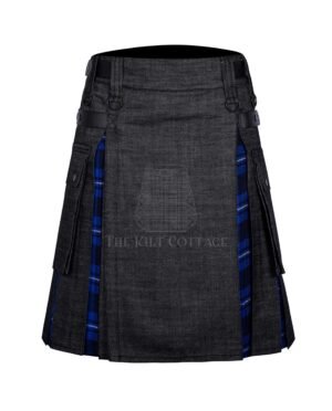 Black Denim Ramsay Blue Tartan Hybrid Kilt