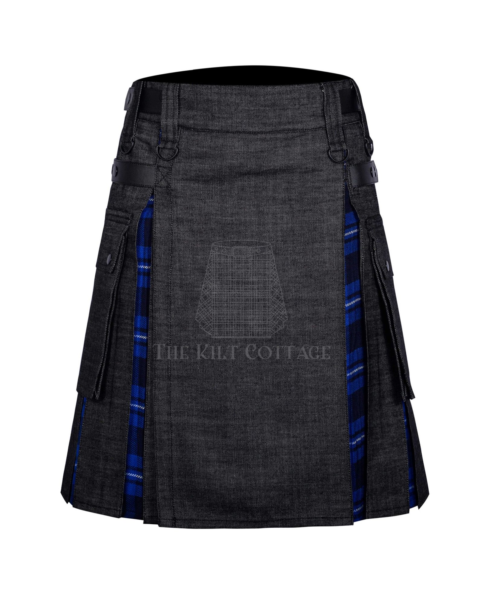 Black Denim Ramsay Blue Tartan Hybrid Kilt