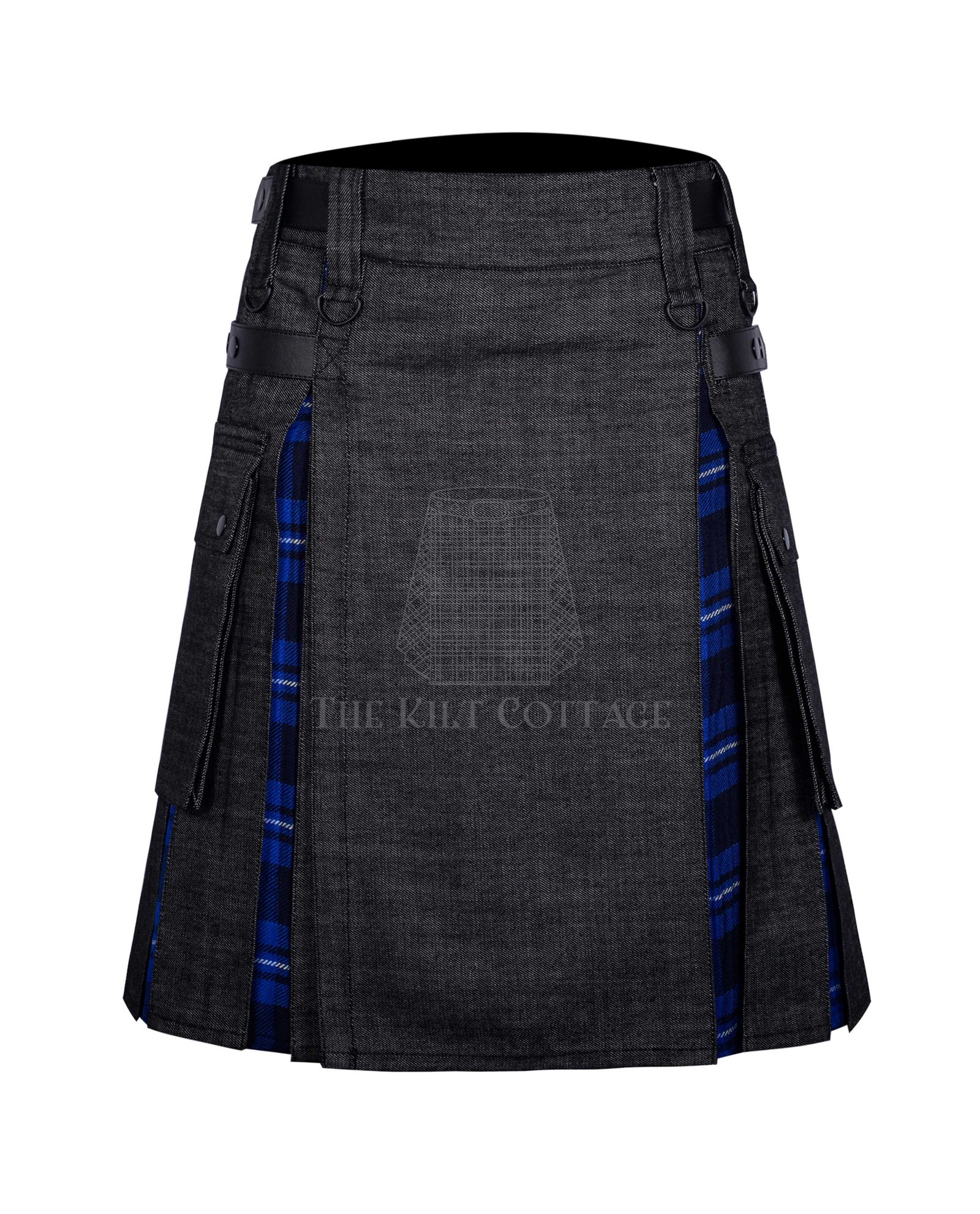 Black Denim Ramsay Blue Tartan Hybrid Kilt