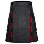 Black Denim Scottish Rose Tartan Hybrid Kilt