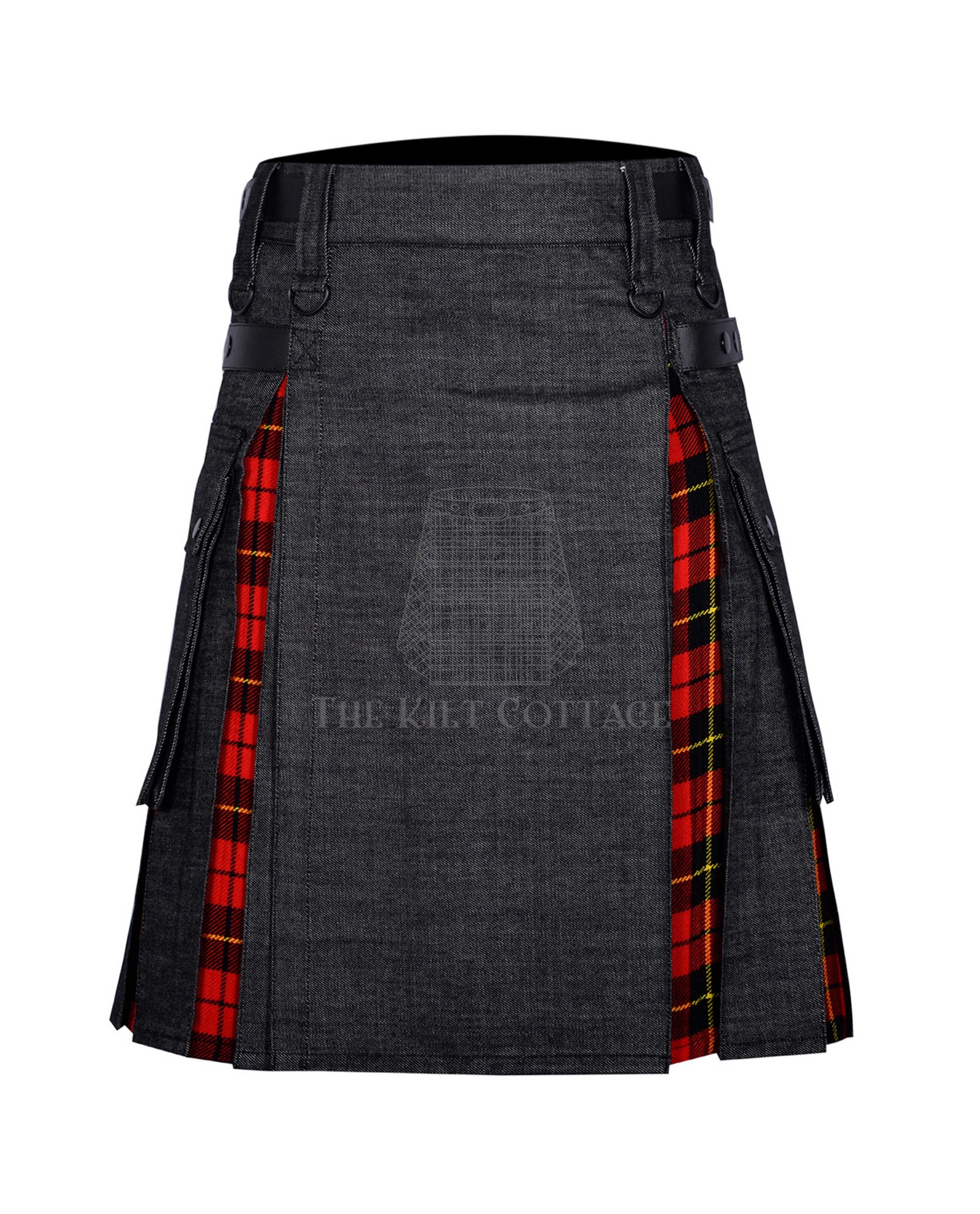 Black Denim Wallace Tartan Hybrid Kilt