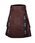 Brown Cotton Gray Watch Tartan Hybrid Kilt