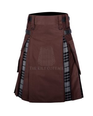 Brown Cotton Gray Watch Tartan Hybrid Kilt