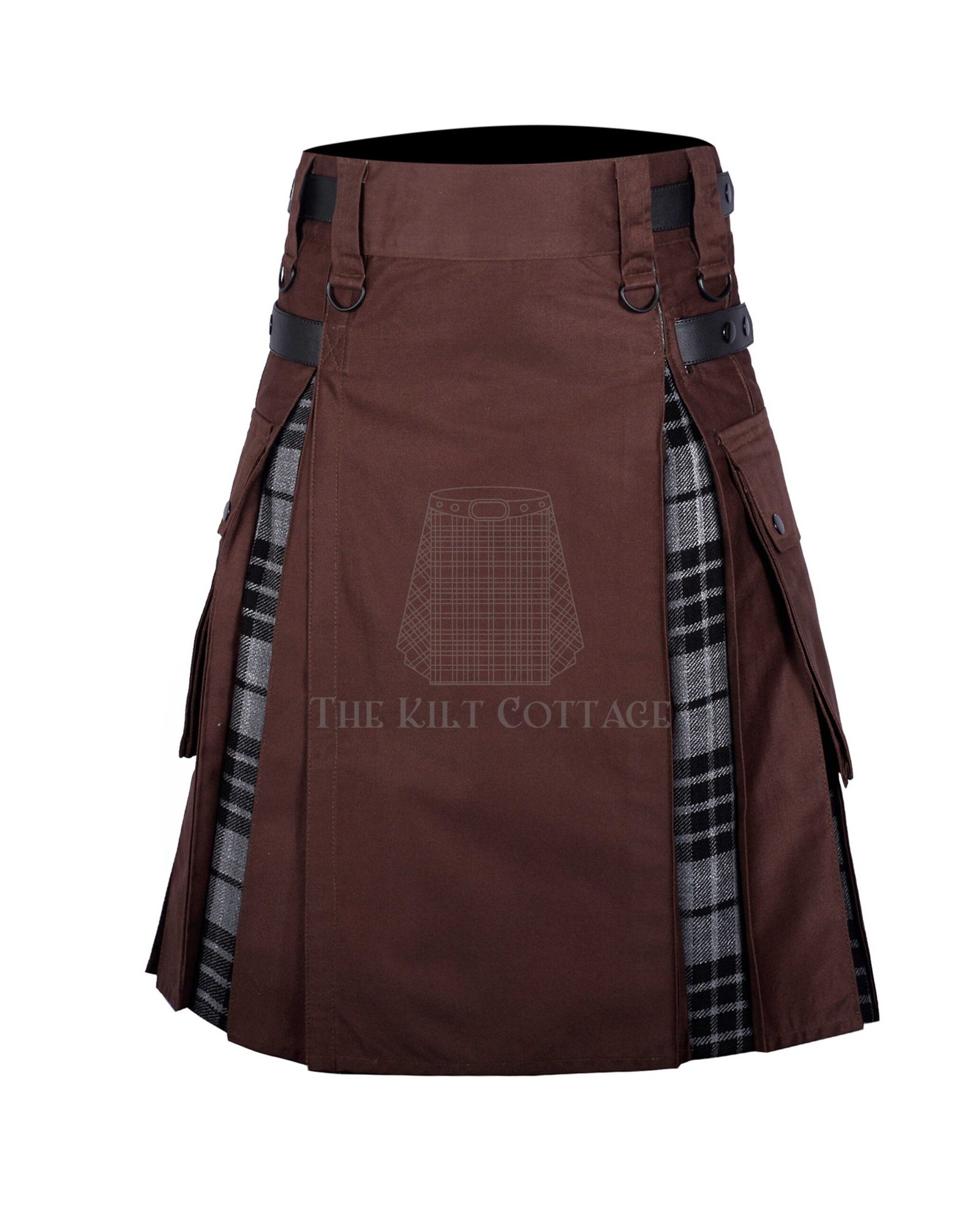 Brown Cotton Gray Watch Tartan Hybrid Kilt