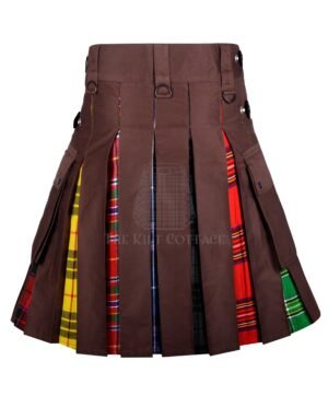 Brown Cotton LGBTQ Tartan Strips Hybrid Kilt