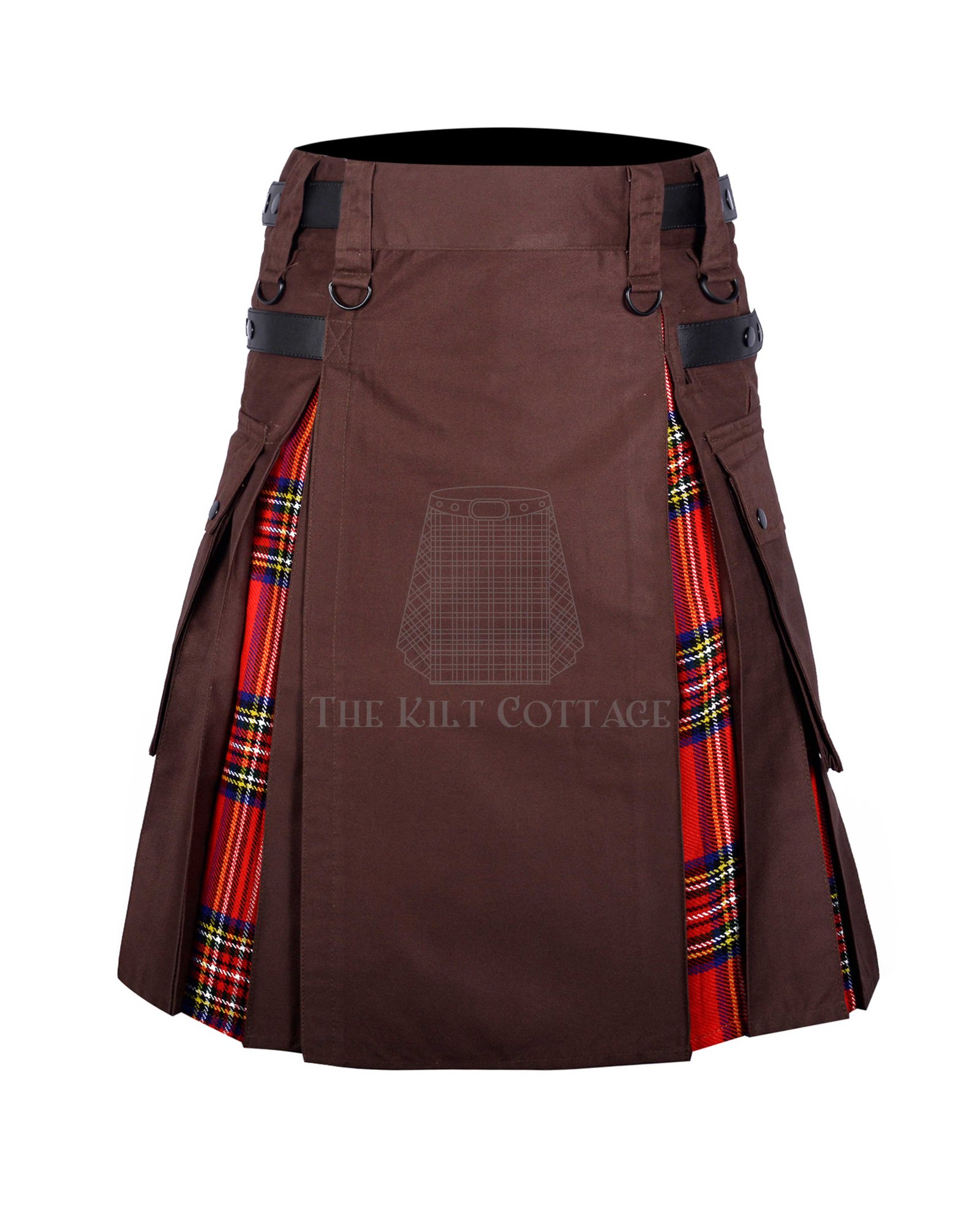 Brown Cotton Royal Stewart Tartan Hybrid Kilt Brown Cotton Royal Stewart Tartan Hybrid Kilt