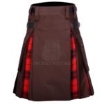 Brown Cotton Scottish Rose Tartan Hybrid Kilt