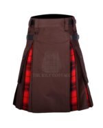 Brown Cotton Scottish Rose Tartan Hybrid Kilt