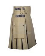 Khaki Cotton Black Tartan Hybrid Kilt